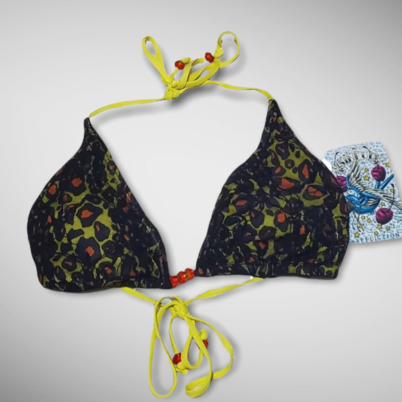 Sinful by Affliction Reversible String Bikini Top Medium Black & Yellow Swimsuit - Picture 3 of 5
